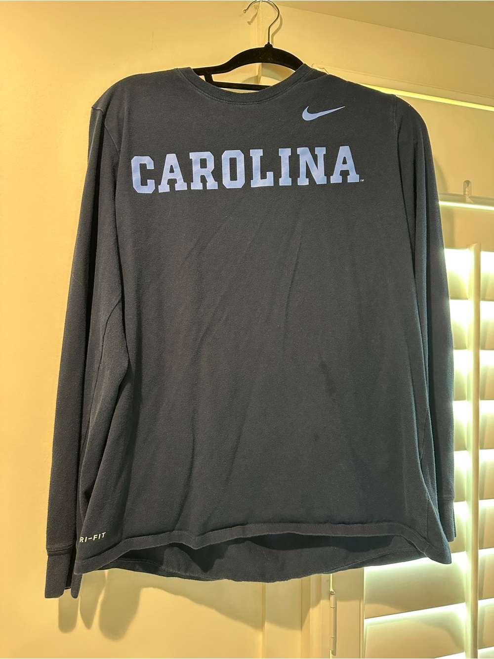 Nike Long-Sleeve 'CAROLINA' Dri-FIT Tee - Navy with Light Blue Logo